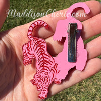 Pink and Red Tiger Hair Clips - Set of 2 Clips