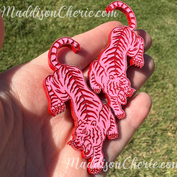 Pink and Red Tiger Hair Clips - Set of 2 Clips