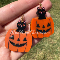 Halloween Pumpkin Cat Earrings