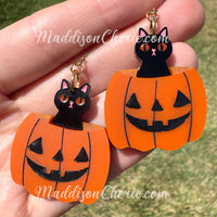 Halloween Pumpkin Cat Earrings