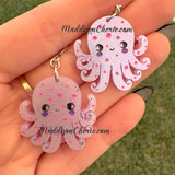 Purple Glitter Happy Octopus Earrings