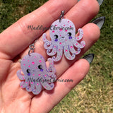 Purple Glitter Happy Octopus Earrings