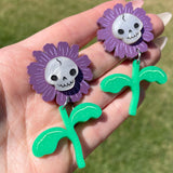 Skull Flowers | Purple | Hypoallergenic Acrylic Statement Earrings