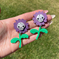 Skull Flowers | Purple | Hypoallergenic Acrylic Statement Earrings