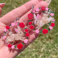 Rosey Rabbit Wreath - Acrylic Earrings