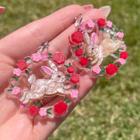 Rosey Rabbit Wreath - Acrylic Earrings