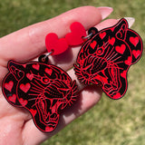 Black and Red Heart Panther Heads - Earrings