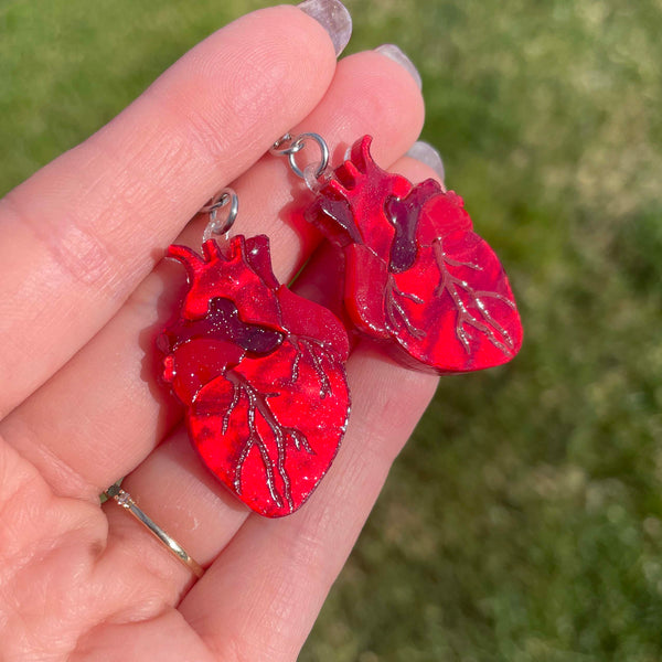 Red Anatomical Heart Earrings