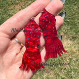 Large Happy Red Squid Earrings