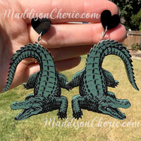 Big Green Crocodile Earrings