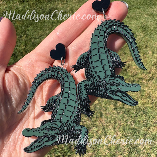 Big Green Crocodile Earrings