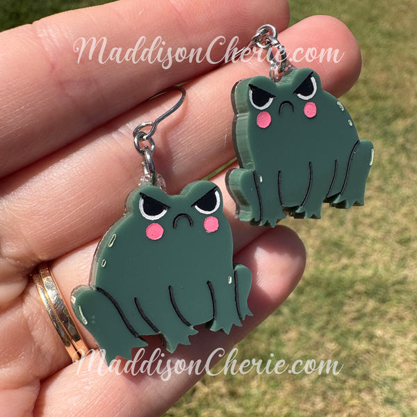 Small Grumpy Frog Earrings