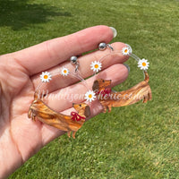Dachshund Daisy Hoop Earrings | Acrylic Earrings | Large Statement Earrings | Hypoallergenic Jewelry