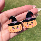 Witchy Pumpkin Earrings | Orange | Acrylic Statement Earrings | Hypoallergenic Earrings (Copy)