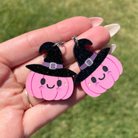 Witchy Pumpkin Earrings | Pink | Acrylic Statement Earrings | Hypoallergenic Earrings