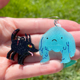 GLITTER Snow Golem and Fire Wolf Pup Earrings