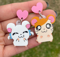 Bijou and Hamtaro Earrings - With Pink Heart Posts