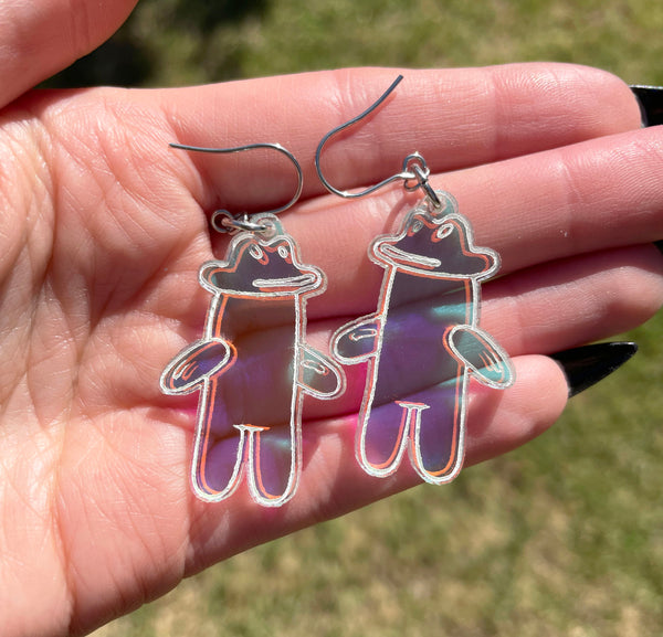 Bubble Buddy With Hat Iridescent Dangle Earrings