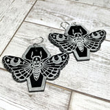 Death Head Moth Coffin Earrings - Black and Silver