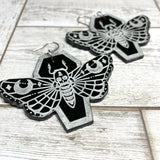 Death Head Moth Coffin Earrings - Black and Silver