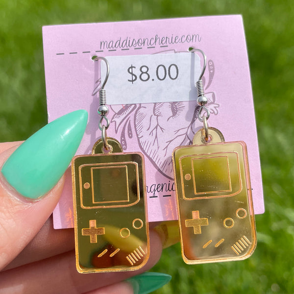 CLEARANCE - Gold Mirrored Gameboy Earrings