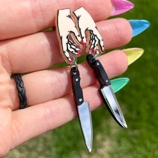 Hand with Knife Earrings