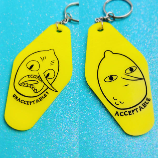 Yellow Lemongrab Unacceptable and Acceptable Hotel Keychain