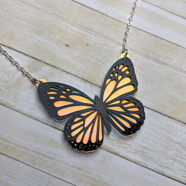 Iridescent Rainbow Butterfly Necklace