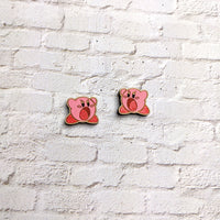 Pink Sucker Hand Painted Wood Stud Earrings -  2 sizes!