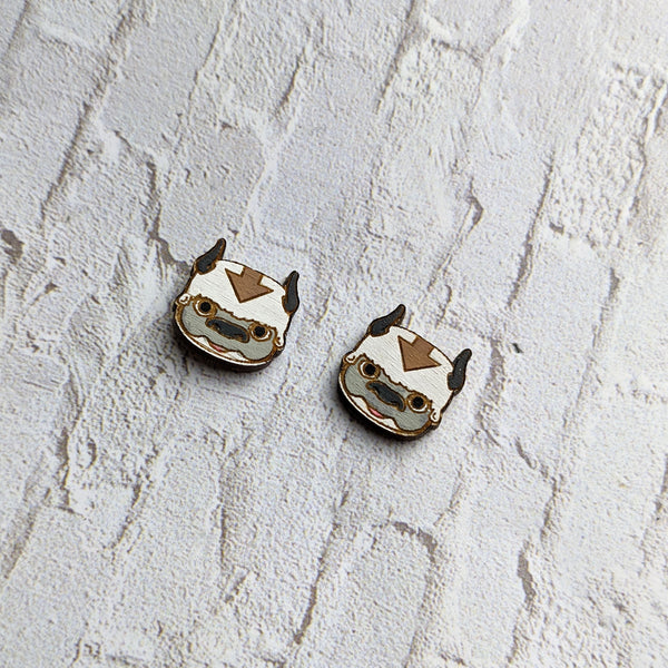 Sky Bison Hand Painted Wood Stud Earrings - 2 sizes!