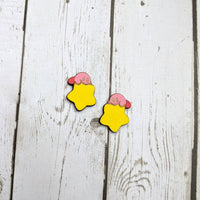 Pink Star Rider- Hand Painted Wood Stud Earrings