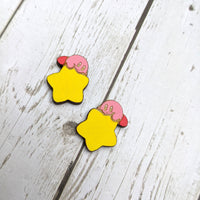 Pink Star Rider- Hand Painted Wood Stud Earrings