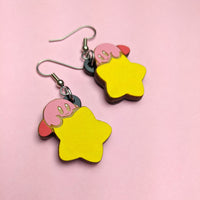 Pink Star Rider - Hand Painted Dangle Earrings