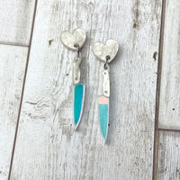 Iridescent Heart Knife Dangle Earrings