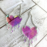 Iridescent Melty Heart Dangle Earrings