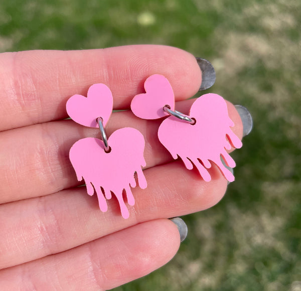 Matte Pink Melty Heart Earrings