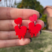 Matte Red Melty Heart Earrings