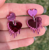 Mirrored Pink Melty Heart Earrings