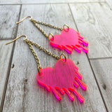 Neon Pink Melty Heart Dangle Earrings