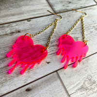 Neon Pink Melty Heart Dangle Earrings