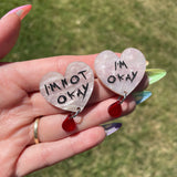 I'm Okay / I'm Not Okay - White Heart Stud Earrings