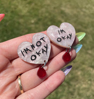 I'm Okay / I'm Not Okay - White Heart Stud Earrings