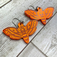 Shiny Orange Death Head Moth Dangle Earrings