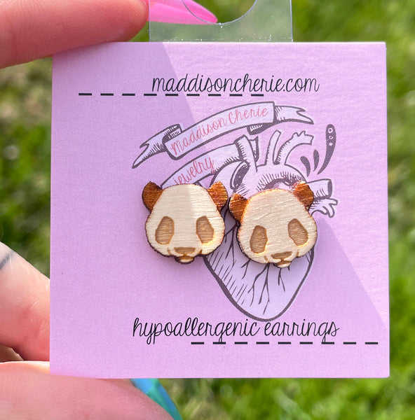 CLEARANCE - Wood Panda Stud Earrings