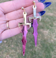 Pink and Gold Sword Earrings