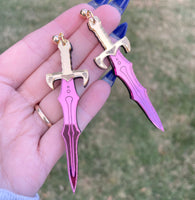 Pink and Gold Sword Earrings