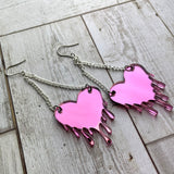 Mirrored Pink Melty Heart Dangle Earrings