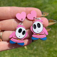 Pink Heart Shy Guy Stud Earrings