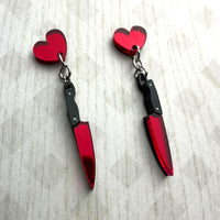 Red Heart Knife Dangle Earrings