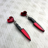 Red Heart Knife Dangle Earrings